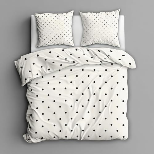HATEGE Housse de Couette 1 Personne 150x200 Pois Parure de Lit Réversible Noir et Blanc 3D Housse Couette Microfibre Ensemble de Literie 2 Taies d'oreiller 65x65 1860-ABCD
