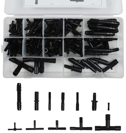 NINMORTH Assortiment de 128 raccords de tuyau de voiture - Réducteur droit en T - Kit de montage pour refroidissement automobile et systèmes de carburant - En plastique - Avec étui
