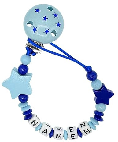 Nuckelkette mit Namen  STERN  Babyblau Dunkerlblau/Baby/Unisex/Personalisiert/HANDMADE