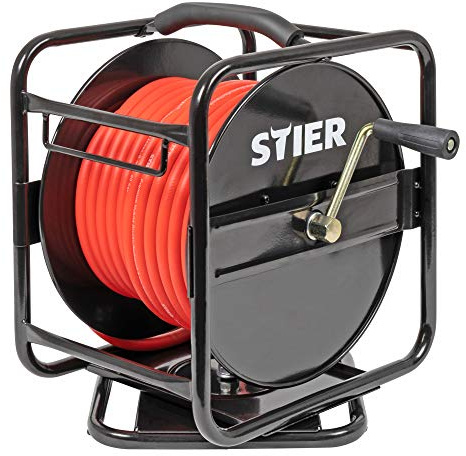 STIER Druckluft Schlauchtrommel inkl. Wandhalterung, Druckluftschlauch SBT-30, max. Druck 20 bar, Ø 8 mm, ausziehbare Länge 30 m, einfaches Aufwickeln