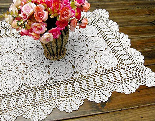 Damanni Cotton Handmade Crochet Lace Table Runner Doilies Dresser Scarves for bedrooms,19 Inch by 35 Inch，White