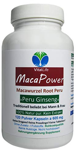 MACA 120 Kapseln Wurzel Pulver aus PERU für Mann & Frau Ausdauer & Energie im Alltag. NATUR pur. NICHT hochdosiert. OHNE Zusatzstoffe. OHNE Füllstoffe 26625-120
