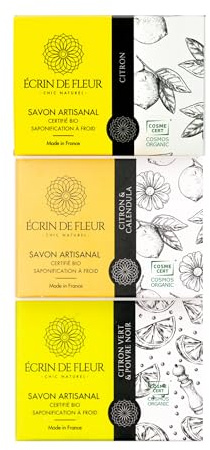 Écrin de Fleur – Bio Handseife Geschenkset, COSMOS & Nature et Progrès Zertifiziert, Handgemacht in Frankreich, Zitrus-Kollektion, 3 x 90g