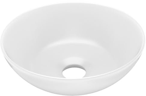 vidaXL Waschbecken mit Abflussloch Waschschale Aufsatzwaschbecken Waschtisch Waschplatz Handwaschbecken Badezimmer Keramik Mattweiß Rund