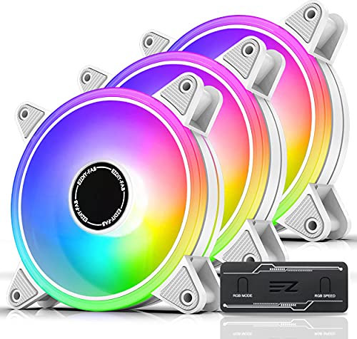 EZDIY-FAB Weiß Moonlight RGB PWM Gehäuselüfter 120mm mit PWM Lüfter Hub, Motherboard RGB Sync, ARGB Lüfter für PC Gehäuse,Multiple Light Modes-3 Pack
