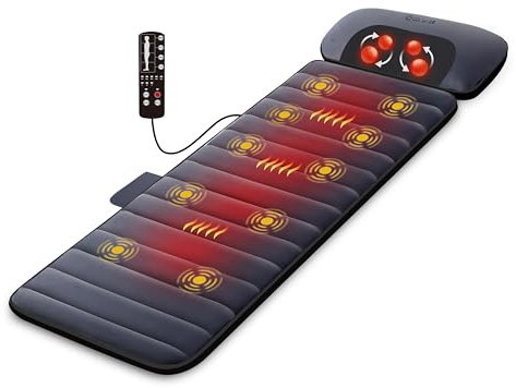 Comfier Massage Mat with Heat Pad,Full Body Massage Bed with Shiatsu Neck Massage Pillow,10 Vibrating Motors & 4 Heating Pads for Back Relief,Massagers for Neck & Back,Gifts for Women,Men
