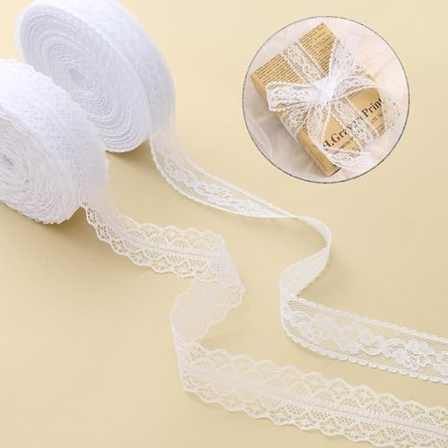 HERZWILD spitzenband 50M weiß Spitzenborte Vintage Zierspitze Häkelspitze Dekoband Zierband Spitzenstoff für Nähen Handwerk Hochzeit Deko(white/A)