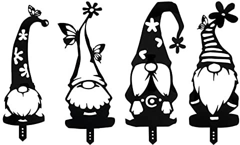 VOSAREA 4pièces Piquet Décoratif Noir De Gnomes De Jardin Ornements Rustiques pour Extérieur Décoration De Pelouse Et Cour