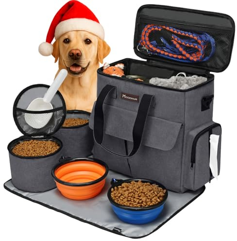 Modoker Haustier-Reisetasche für Hund und Katze, Dunkelgrau | Wochenend-Organizer mit mehreren Taschen für Futter, Zubehör und Reiseutensilien – für Auto- und Flugreisen