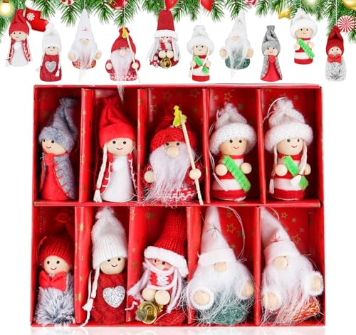 Homewit Wichtel Figuren Klein Weihnachtswichtel 10 Stück,8cm Baumanhänger Wichtel Figuren Weihnachtsanhänger,Wichtel aus Holz zum Hängen-Anhänger Dekoration Niedlich Weihnachts Charakteranhänger