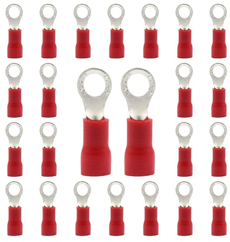 CEEYSEE 100x Kabelverbinder 0.5-1.5mm² Loch-Ø M4 Ringkabelschuhe Abzweigverbinder - Für Elektrische Crimpkabelschuhe Kable Teillisoliert PVC Kabel-Verbinder(Rot/DPRH4)