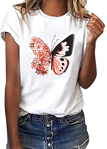heekpek Camiseta Manga Corta Mujer Blanca Basicas T-Shirt Mujer Algodon Casual Cuello Redondo Camiseta de Verano con Estampado