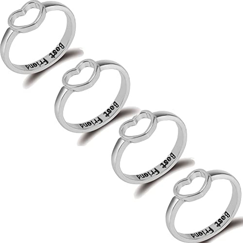 Letter Initial Best Friend Rings for 4 Geometric Hollow Heart Love Couple Rings for Women Men Friendship Rings Birthday Gift Jewelry Size 8