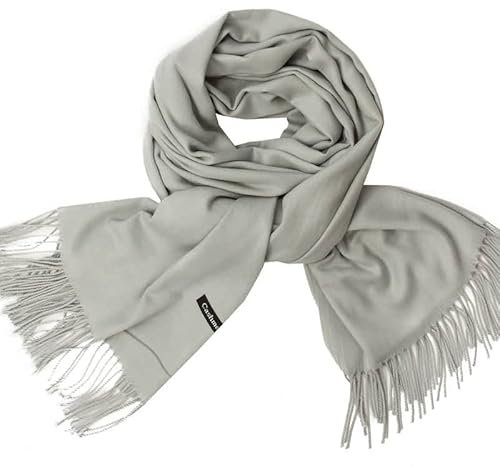 Kaschmir Schal Damen, Kuschelschal Damen XXL Scarf Hellgrau Solide Fransen Halstuch 200x70CM Winter Weich Warm