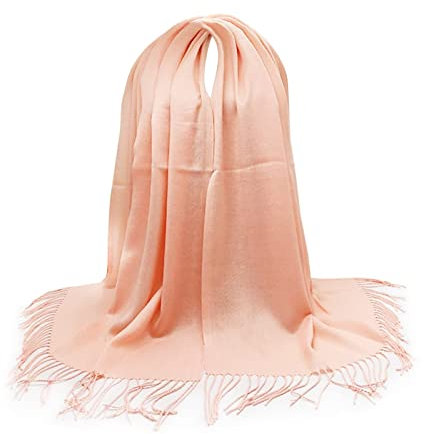 Whoiy Schal Xxl Damen Baumwolle, Schalband Einfarbige Quasten Sekt 180X70cm Warmer Übergroßer Winterschal-Poncho