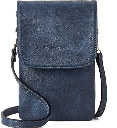 BOSTANTEN Klein Handytasche zum Umhängen, PU Leder Handy Umhängetasche Damen, Handytasche mit Geldbörse zum Umhängen, handtasche damen umhängetasche für Designer Blau