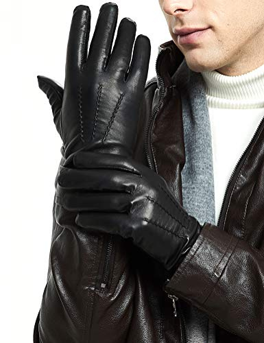 ZLUXURQ Premium de cuero de los hombres de invierno de lana cálidos guantes de conducción