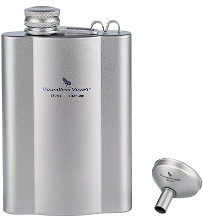 iBasingo Flachmänner aus Titan 180ml Ultraleichter kleiner Flachmann für Spirituosen Tragbare Reise Whiskey Wodka Weinflasche für Draußen Taschentrinkgefäß mit Trichter Ti3071D | Kleine Whiskey-Wodka-Weinflasche mit Trichter, Taschen-Trinktopf für Outdoor, tragbare Reisen