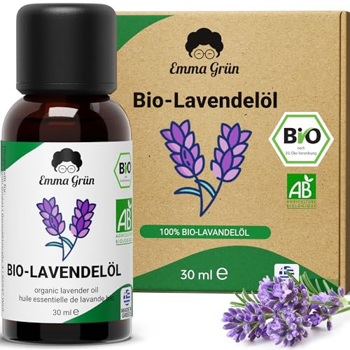 Emma Grün® Bio Lavendelöl Ätherisches Öl [100% Naturrein] - Zertifiziertes Lebensmittel zum Einnehmen - Ätherisches Lavendel Öl Bio - Essential Oil 30ml - Duftöl Lavendel für Aromatherapie