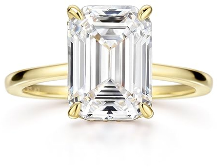 Michooyel 18K Gold Plated Emerald Cut 4ct Engagement Ring Cubic Zirconia Sterling Silver Women's Ring Wedding Ring Promise Ring