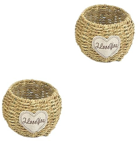 Alipis 2 Stücke Rustikalen Runden Weidenkorb Wicker Blumentopf Rattan Vase Container Tragbare Dekorative 12x11cm