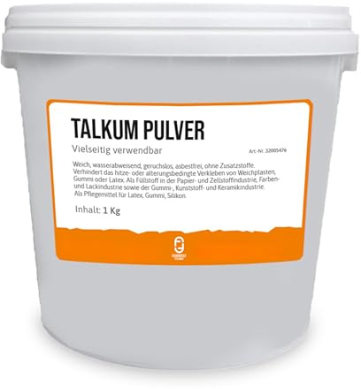 Feuerfest 123 - Talkum Puder [Menge 1 kg] - Für Gummipflege, Latex & Silikon - Talkum-Pulver weich, wasserabweisend, geruchslos, asbestfrei - ohne Zusatzstoffe - Talcum Powder Talk für Giessereien