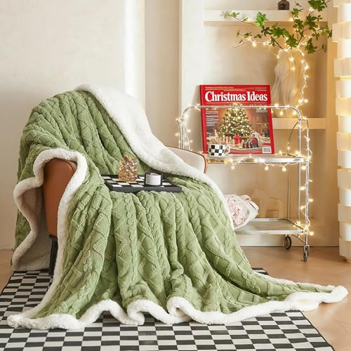 QOFLY Couverture Douillette - 150 x 200 cm - Vert - Épaisse et Chaude - pour l'automne et l'hiver - Taille XL - en Sherpa - Couverture Polaire Double Face