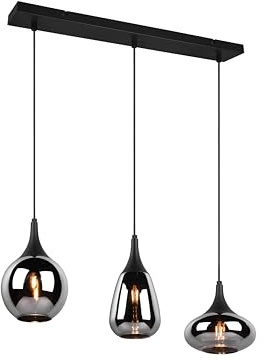 lightling Ludmila Pendelleuchte, 3-flammige Hängelampe, Schirm aus Glas, Hängeleuchte Esstisch, Höhe: verstellbar bis 150 cm, Breite: 68 cm, Metall schwarz matt, exkl. 3 x E14, Max: 40W