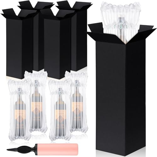 Tenceur 25 Sets Weinversandkarton, inklusive Weinkisten Weinschutzbeutel und Pumpe, Weinboxen für den Versand, Reiseboxen zum Umzug sicherer Versand von Glasflaschen (Schwarz)