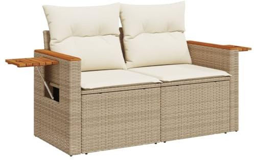 vidaXL Trädgårdssoffa 2-sits med dynor konstrotting beige, utesoffa, trädgårdssäng, tvåsitsig trädgårdssoffa, trädgårdssittplatser