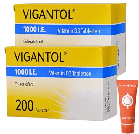 Vigantol 1000 I.E. Vitamin D3 Tabletten Colecalciferol bei Vitamin D Mangel und unterstützend bei Osteoporose I Sparset mit give-away von Pharma Perle (2 x 200 St.)