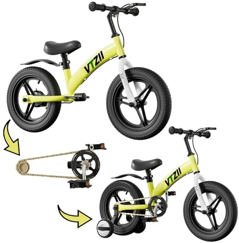VTZII Balance Bike 2 in 1 with Pedals Brake Training Wheels Kickstand Pneumatic tyre,for Kids 2-7 Years Old,Kids Bike 12 14 16 inch (Green, 14 inch)