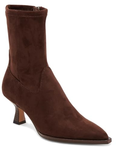 VOMIRA Ankle Boots for Women Pointy Toe Stacked Kitten Heels Brown Suede Boots for Women Side Zipper Short Boots Fall Winter Ankle Booties Shoes