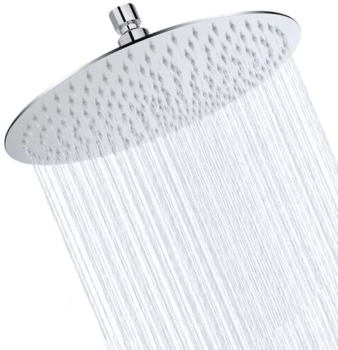 Duschkopf Regendusche 10 Zoll, Rundes Regenduschkopf Ø25cm aus Edelstahl, Selbstreinigende Regendusche Brausekopf Rund, Chrom