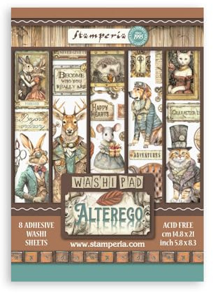 Stamperia - Washi Pad for Scrapbooks, Albums, Cards, Bullet Journals and More, Translucent and Easy to Cut, Acid Free, Perfect for Hobbies, Crafts, and Gifting (Alterego) (A5) (8 Sheets)