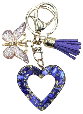 Winmany Porte-clés en résine en forme de cœur avec pampille et papillon creux - Joli pendentif - Porte-clés pour sac à dos, sac à main, Saint-Valentin - Accessoires pour femmes et filles, bleu marine,