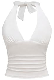 GORGLITTER Damen Halter Top Crop Top Y2K Neckholder Tanktops Trägertop Bauchfrei Oberteil Trägershirt Sommer Träger-Top Weiß M