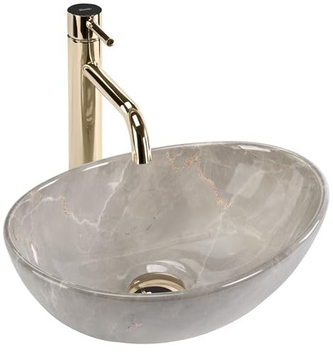 Rea Lavabo da appoggio Sofia Mini Kashmir Lavabo Bagno 35 x 26 x 12,5 cm in Ceramica (imitazione di pietra)