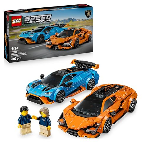 LEGO Speed Champions Lamborghini Revuelto & Huracán STO - Toy Race Cars Model Kit incl. 2 Driver Minifigures - Birthday Gift for 10+ Year Old Boys - 77238