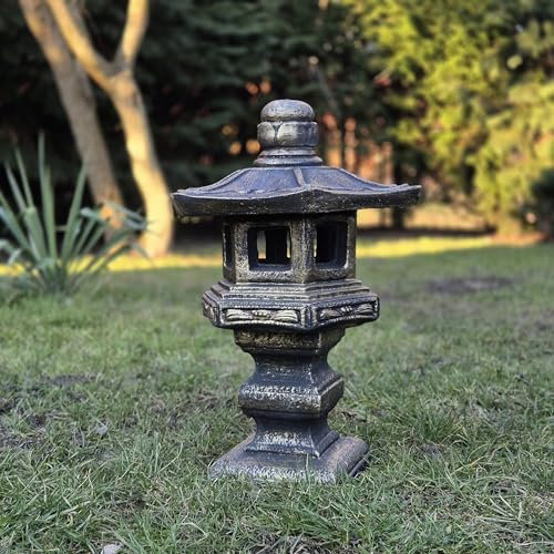 FABRIQ Yukimi-Doro Lanterne de jardin japonaise 42 cm – Lampe en pierre résistante aux intempéries pour l'extérieur – Style japonais – Éclairage décoratif de jardin résistant au gel jusqu'à -30 °C