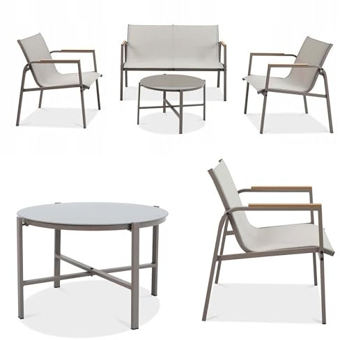 Focus Garden Balkonmöbel-Set Mango Gartenmöbel, 4-teilig - Nature - 2 Stühle, Tisch und Sofa - Wetterfeste Möbel für Balkon und Terrasse, Metall Outdoor Lounge-Sitzgarnitur