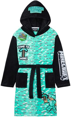 Get Trend Minecraft Robe Enfant et Ado, Robe de Chambre Polaire à Capuche avec Poches Loungewear Hiver, Idée Cadeau Creeper (9-10 Ans, Vert Minecraft)