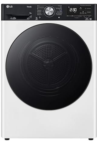 LG RT90V9P Wärmepumpentrockner – 9 kg Kapazität, Dual Inverter Technologie, Automatisch selbstreinigender Kondensator, Sensor Dry, Allergy Care, Reversive Trommel, Smart Diagnosis, ThinQ App, Weiß