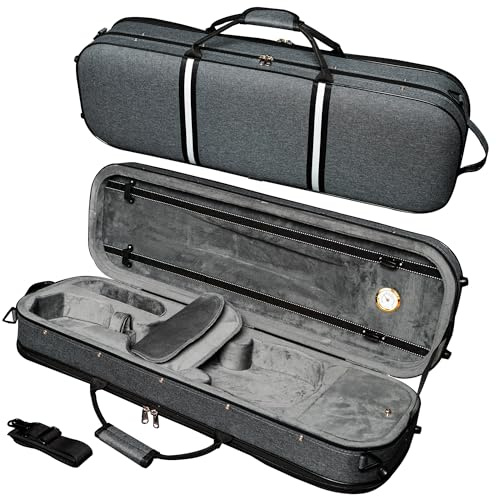 MI&VI Avanti Series Light Hard Violin Case (Full Size) — Travel Violin Backpack Case for 4/4 Sized Violins, NF-5250 (Silver)