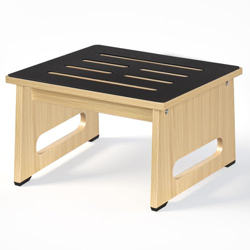 Un marchepied en bois de 8,7 pouces pour adultes et personnes âgées avec revêtement en caoutchouc antidérapant, pour l'intérieur et l'extérieur, aide au relèvement portable en bois pour salle de bain