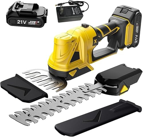 2-in-1 Heckenschere, 21V Akku Heckenschere mit 2,0Ah Akku und Ladegerät, Gartengeräte, Astschere Grasschere für Hof Garten Rasen (mit 2 Akku's)