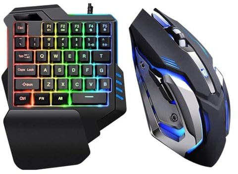 SHRGOMPIT Mobile Game One-Handed Keyboard - Eat Chicken Artifact/Left Hand Mouse Set One Hand Colorful Backlit Gaming Keyboard Mouse