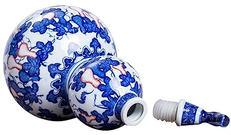 DINHEAROM Botella De Vino Vacía Azul y Blanca Recipiente Hermético Para Almacenar Vino Tarro De Cerámica Portátil Para Guardar Bebidas Casa