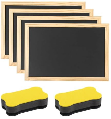 MEISO 4 Stück Kreidetafel mit Holzrahmen, A4 Schiefertafel zum Beschriften, Kreidetafel, Tafel zum Beschriften mit 2 Schwamm, für Kinder, Hochzeit, Memo, Party, Schule, Küche (20 x 30 cm)