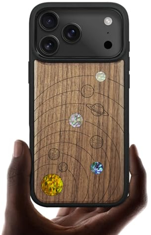 Carveit Magnetic Case for iPhone 17 Pro Case, Wood Artisan Engraved & Handmade Shell Inlaid, TPU Shockproof Cover, Compatible with MagSafe Wireless Chargers (Solar System-Walnut)